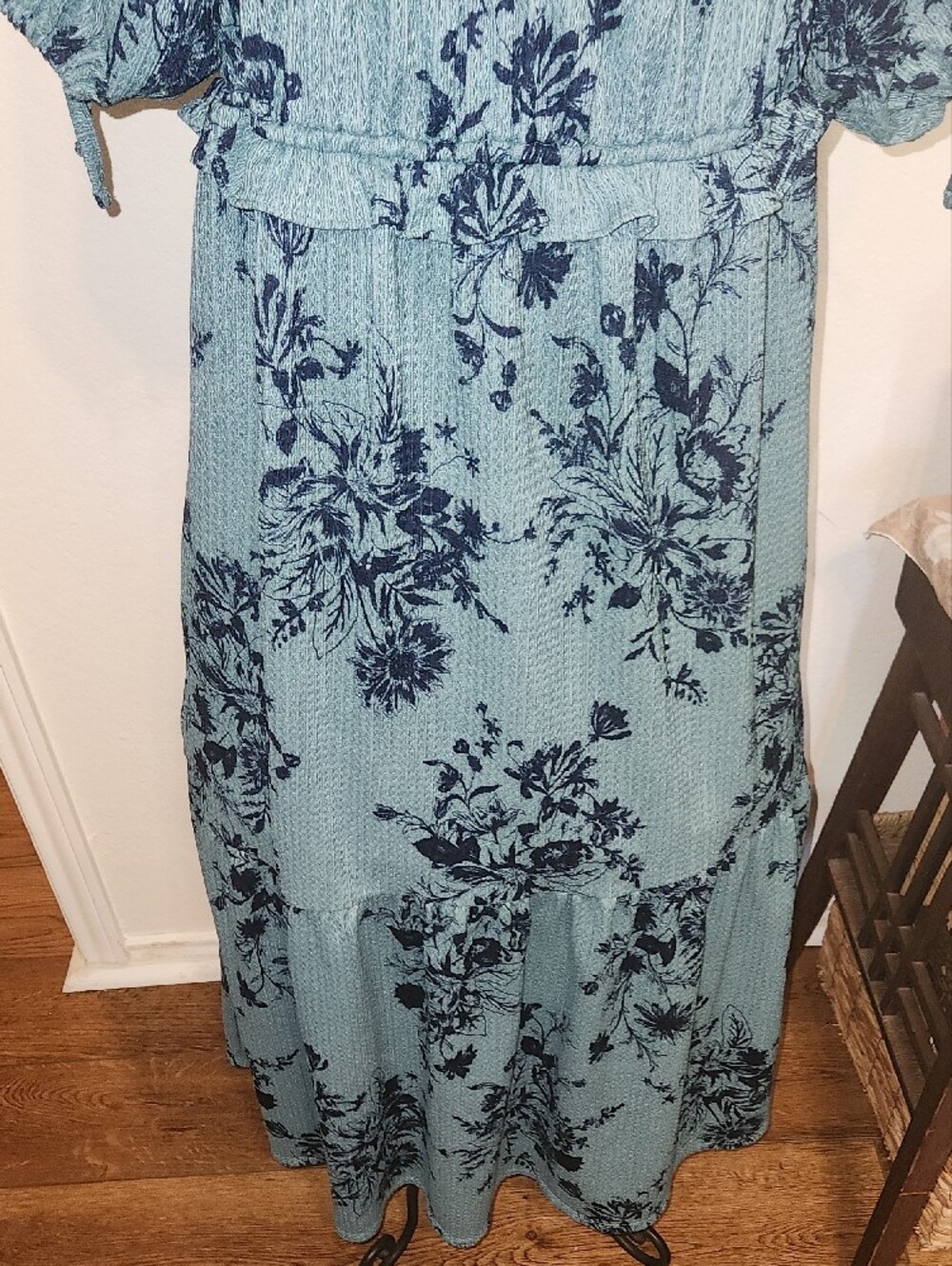 Teal Maxi Dress with Navy Floral Print - Picture 3 of 7